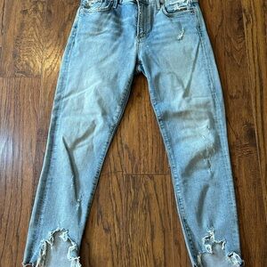 Agolde Blue Cropped Distressed Jeans